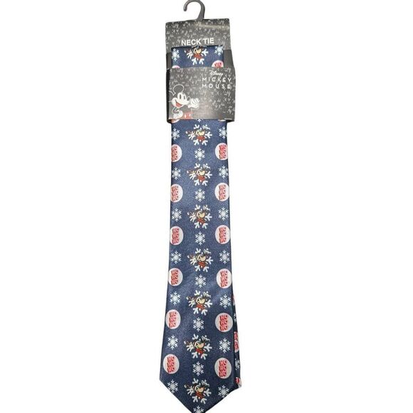 Disney Mickey Mouse Men's Polyester Tie Blue Christmas Ho Ho Ho! - Picture 1 of 3